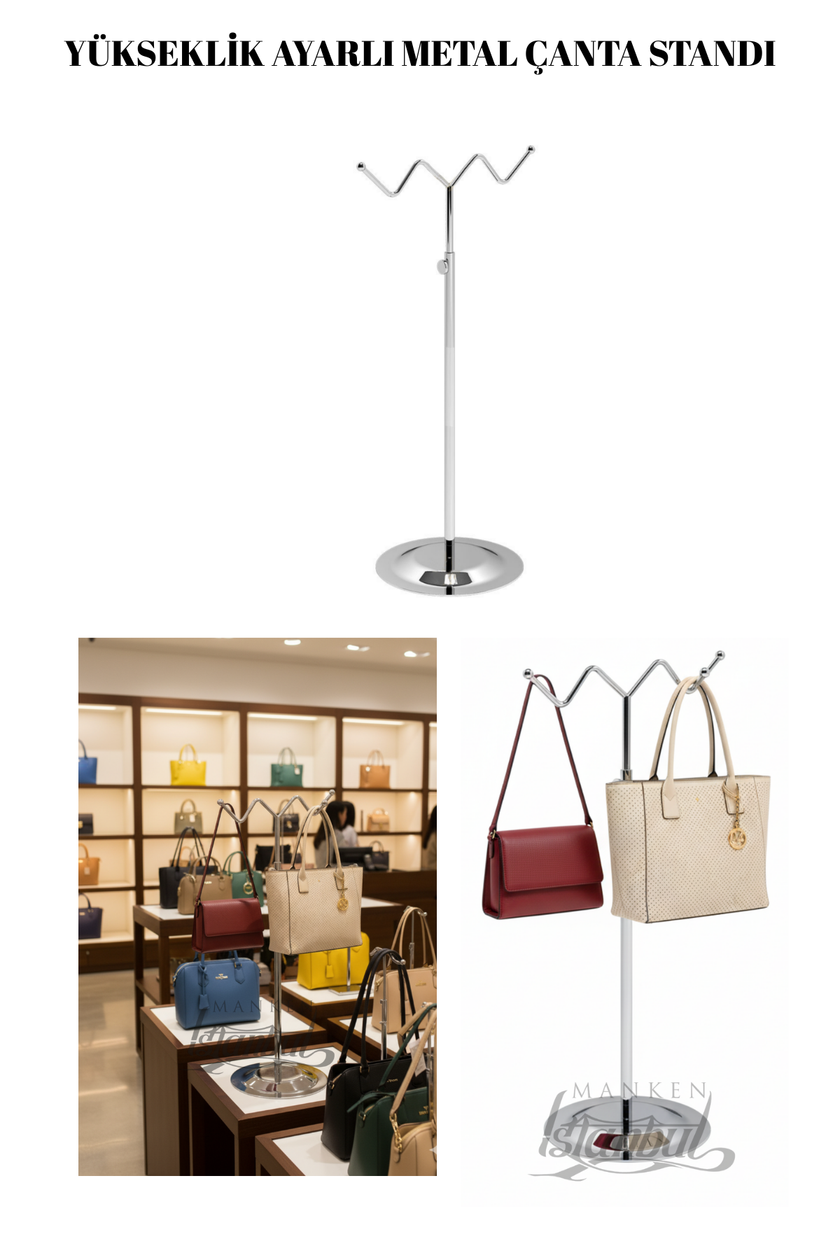 Ayarlanabilir Krom Kaplama Çanta Standı - Elegan Çanta Teşhir Askısı