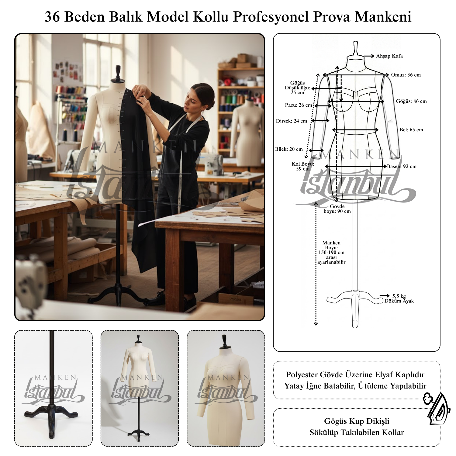 Döküm Ayaklı Bayan profesyonel kollu prova mankeni
