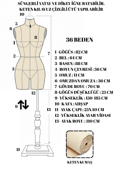 Kılavuz Çizgili Keten Kumaş Terzi Mankeni Prova Mankeni