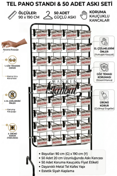 90 x 190 Cm Tel Pano Standı  50 Adet Etiketli Askı Çubuklu Etiketli Tel Pano Kancalı Ürün Standı