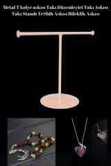 Takı Standı Tesbih Askısı Bileklik Askısı Metal T Kolye Askısı Takı Düzenleyici Takı Askısı Pembe