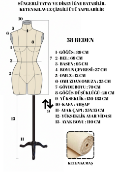 Kılavuz Çizgili Keten Kumaş İğne Batabilen Terzi Mankeni Prova Mankeni