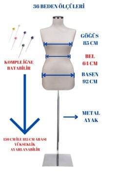 36-38-40 Beden Paslanmaz Ayaklı Süngerli Terzi Mankeni Prova Mankeni