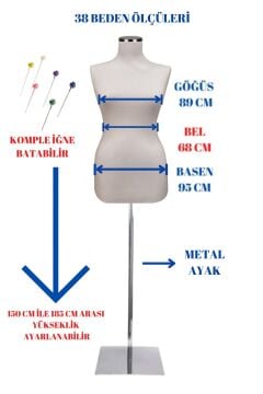 36-38-40 Beden Paslanmaz Ayaklı Süngerli Terzi Mankeni Prova Mankeni