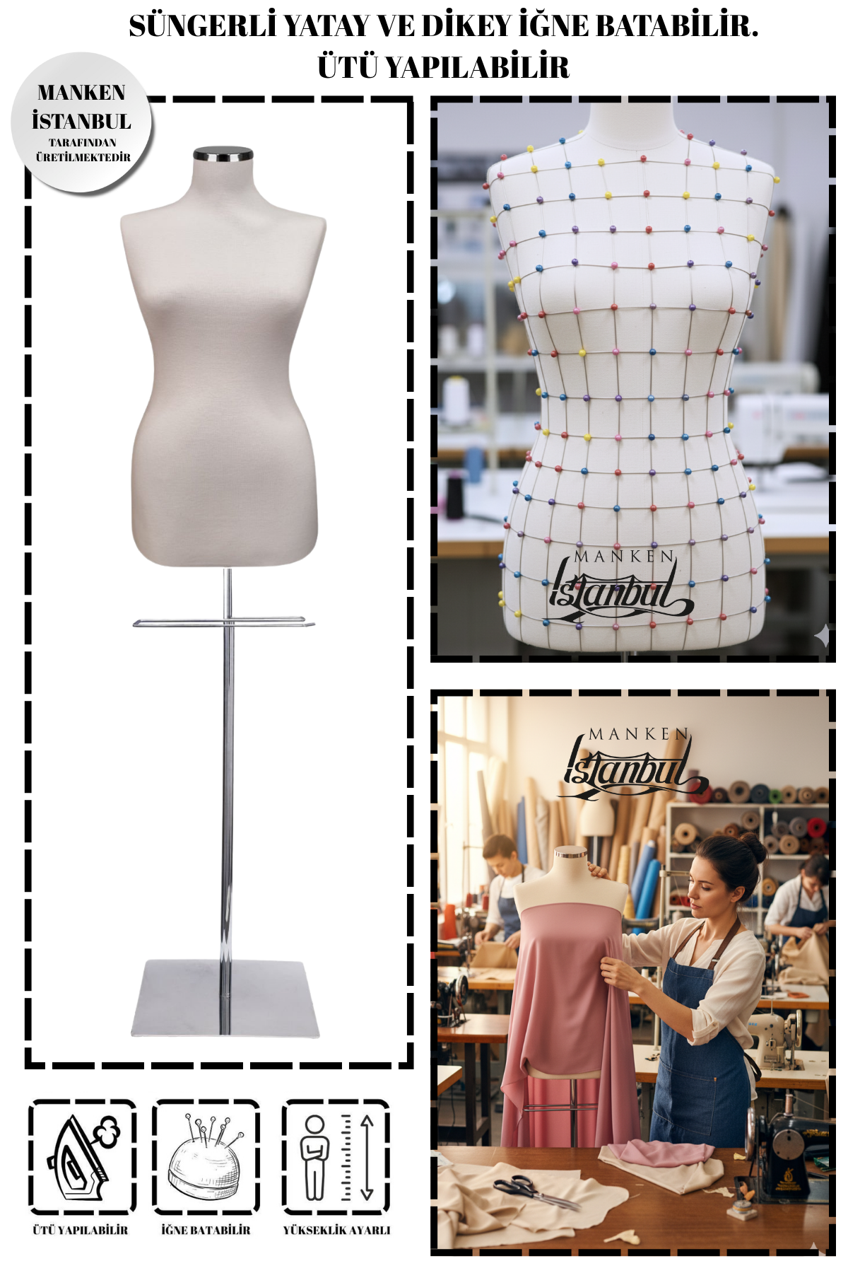 36 Beden Paslanmaz Ayaklı Süngerli Terzi Mankeni Prova Mankeni