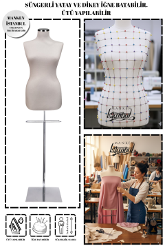 36 Beden Paslanmaz Ayaklı Süngerli Terzi Mankeni Prova Mankeni