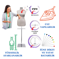 36 Beden Paslanmaz Ayaklı Süngerli Terzi Mankeni Prova Mankeni