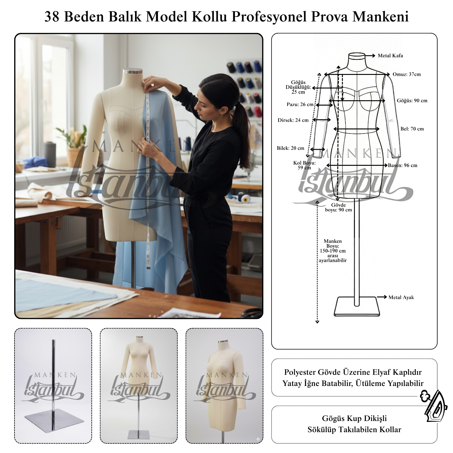 Bayan kollu Bayan profesyonel terzi mankeni, prova mankeni