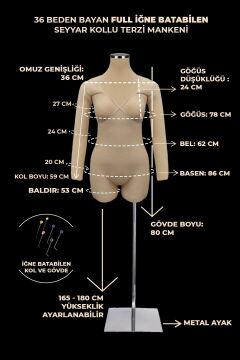 36 Beden Kollu İğne Batabilen Prova Mankeni Terzi Mankeni