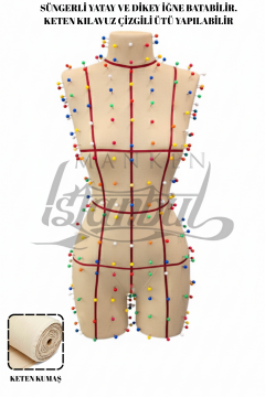 Kılavuz Çizgili Keten Kumaş İğne Batabilen Terzi Mankeni Prova Mankeni