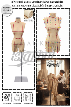 Kılavuz Çizgili Keten Kumaş İğne Batabilen Terzi Mankeni Prova Mankeni