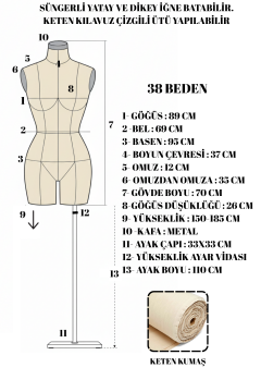 Kılavuz Çizgili Keten Kumaş İğne Batabilen Terzi Mankeni Prova Mankeni