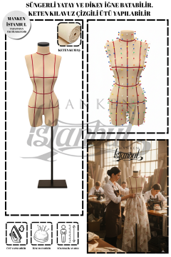 Kılavuz Çizgili Keten Kumaş Terzi Mankeni Prova Mankeni