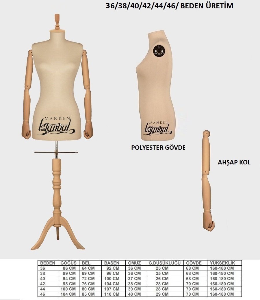 Ahşap Kukla Kollu Terzi Mankeni Vitrin Mankeni