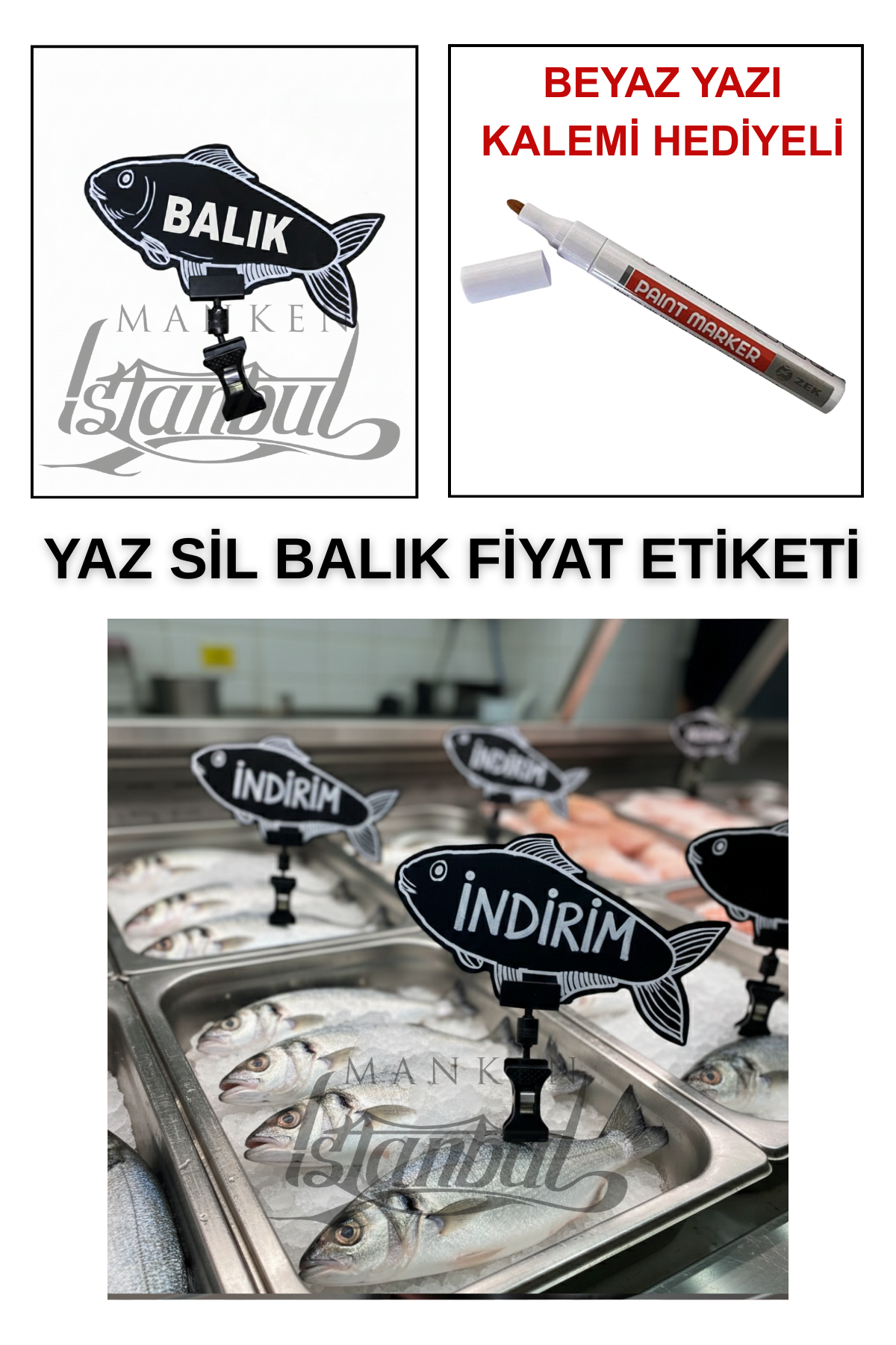 10 Adet Yaz Sil Mini Boy Fiyat Etiketi - Yazı Kalemli 10 ADET - MANDALLI - BALIK