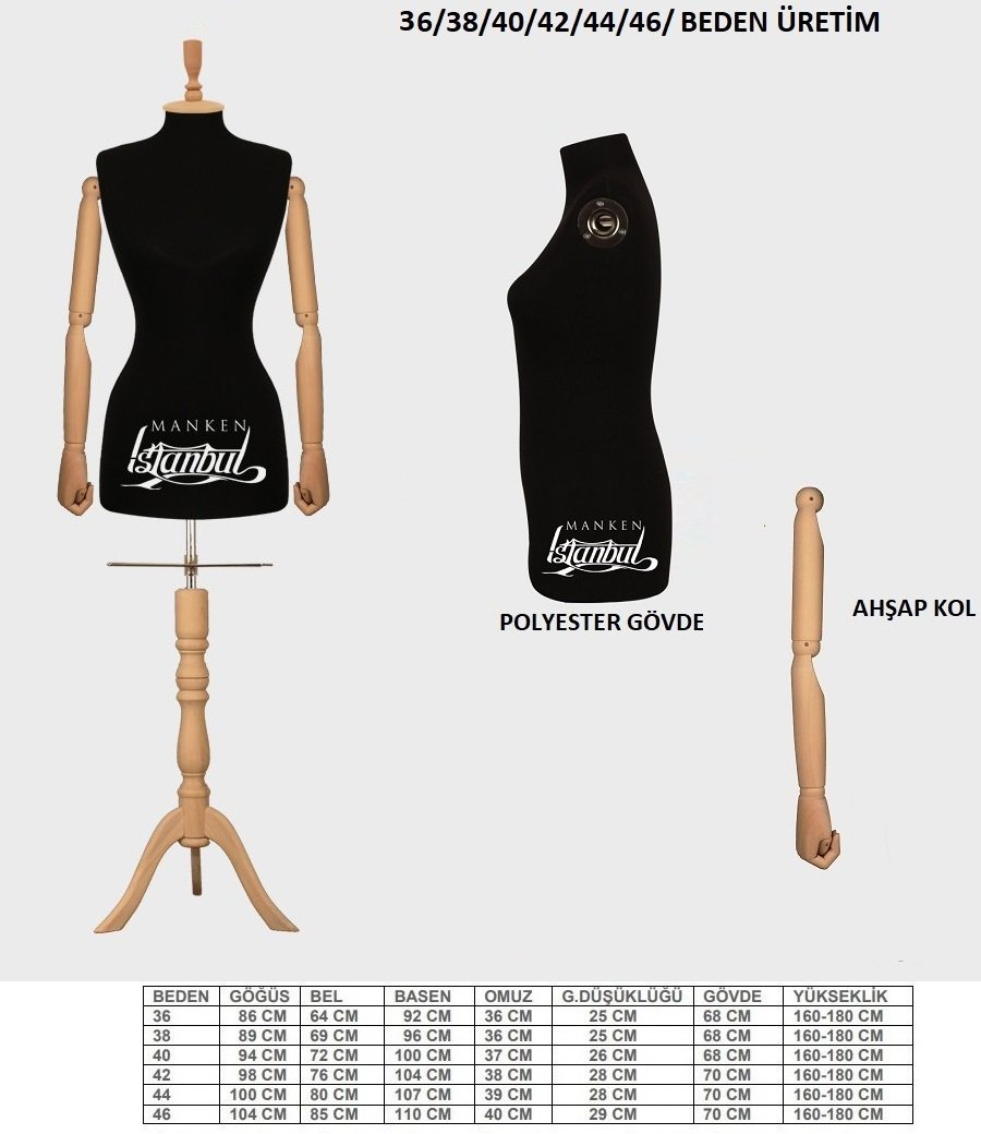 Ahşap Kukla Kollu Terzi Mankeni Vitrin Mankeni