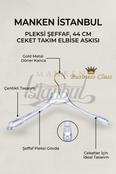 10 Adet - 44 Cm Pleksi Şeffaf Gold Kanca Erkek Takım Palto Ceket Askısı