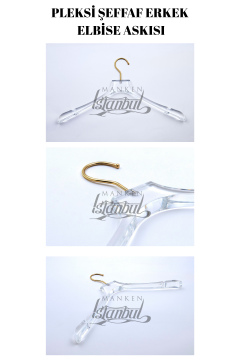 44 Cm Pleksi Şeffaf Gold Kanca Erkek Takım Palto Ceket Askısı