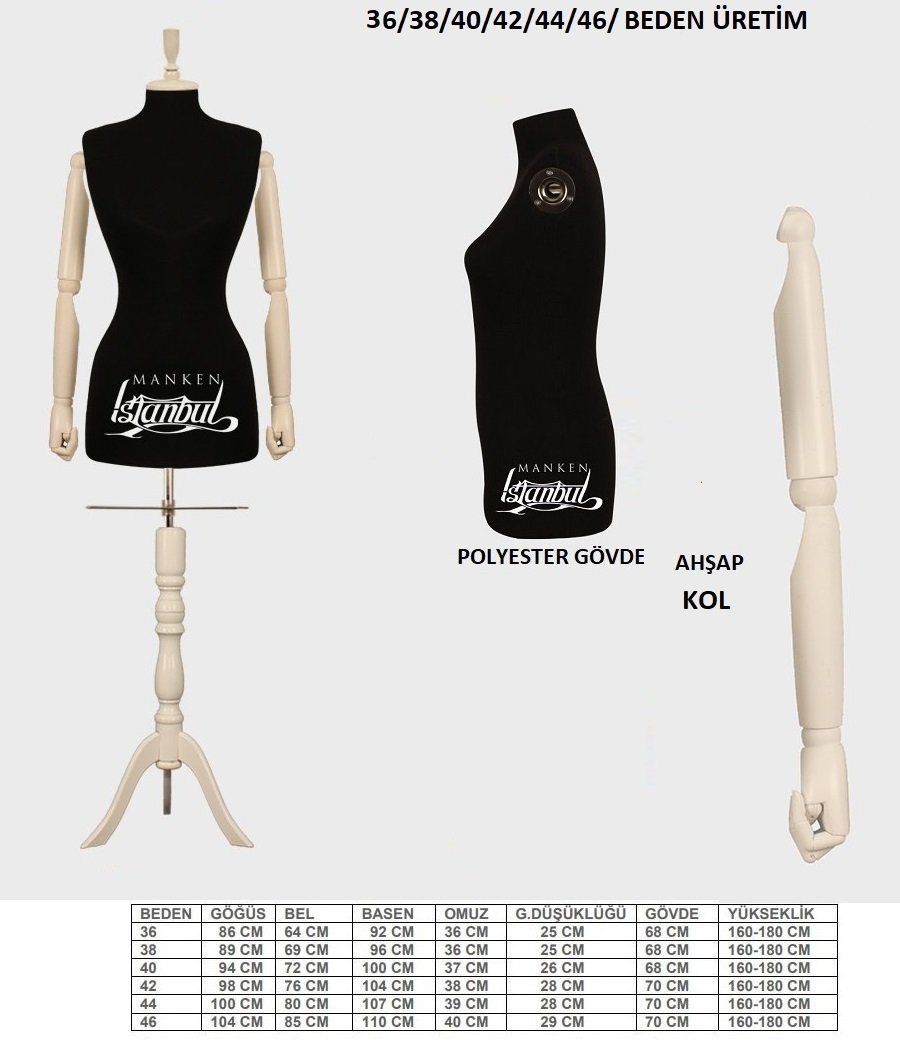 Ahşap Kukla Kollu Terzi Mankeni Vitrin Mankeni