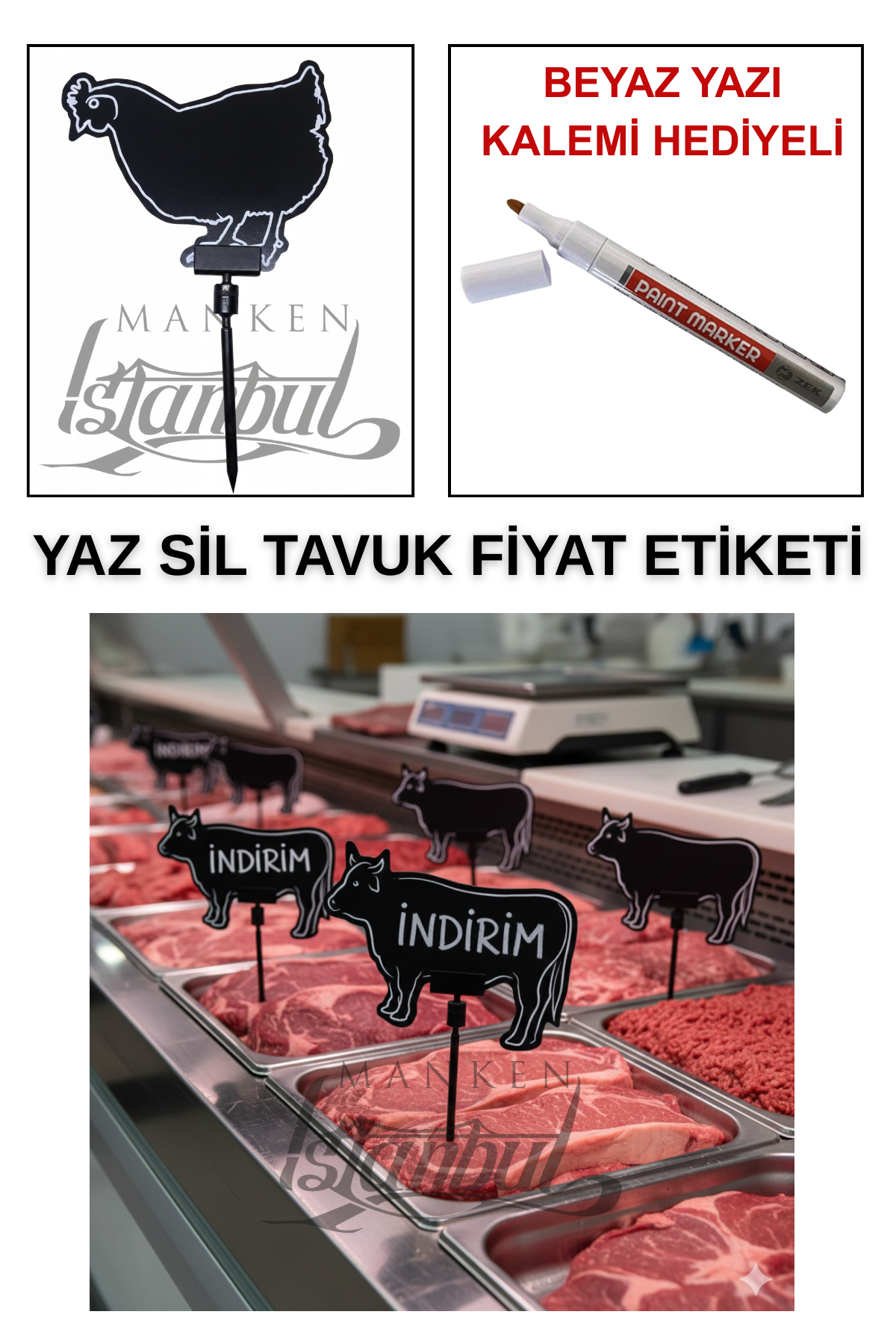 10 Adet Yaz Sil Mini Boy Fiyat Etiketi - Yazı Kalemli 10 ADET - SAPLAMALI - TAVUK