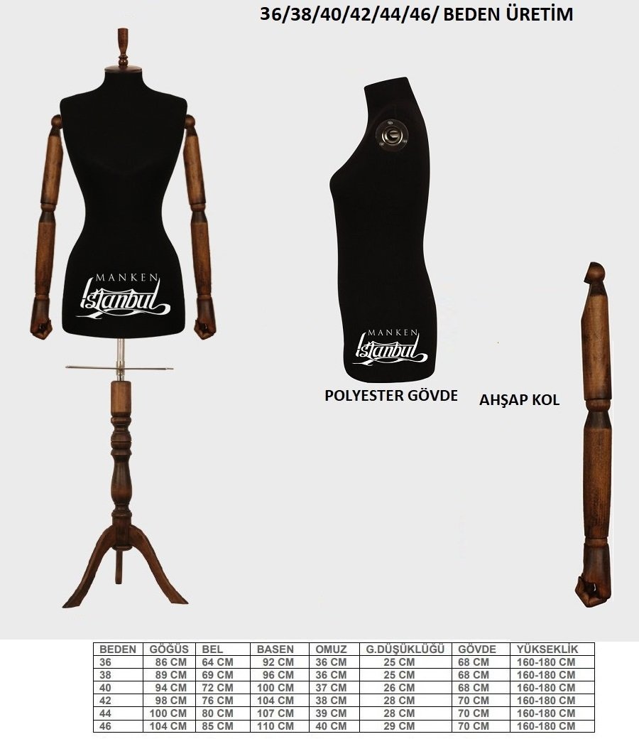 Ahşap Kukla Kollu Terzi Mankeni Vitrin Mankeni