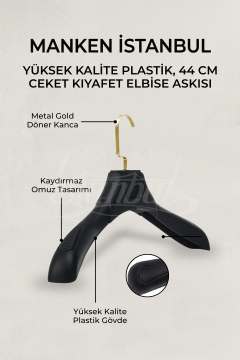 10 Adet 44 Cm Gold Kancalı Plastik Askı Ceket Elbise Askısı