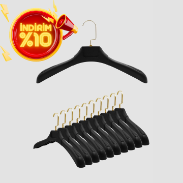 10 Adet 44 Cm Gold Kancalı Plastik Askı Ceket Elbise Askısı