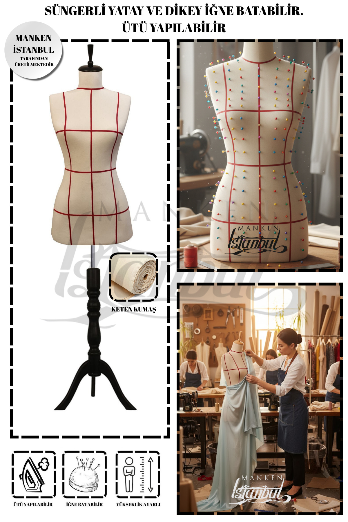 Kılavuz Çizgili İğne Batabilen Terzi Mankeni Prova Mankeni 36-38-40 Beden