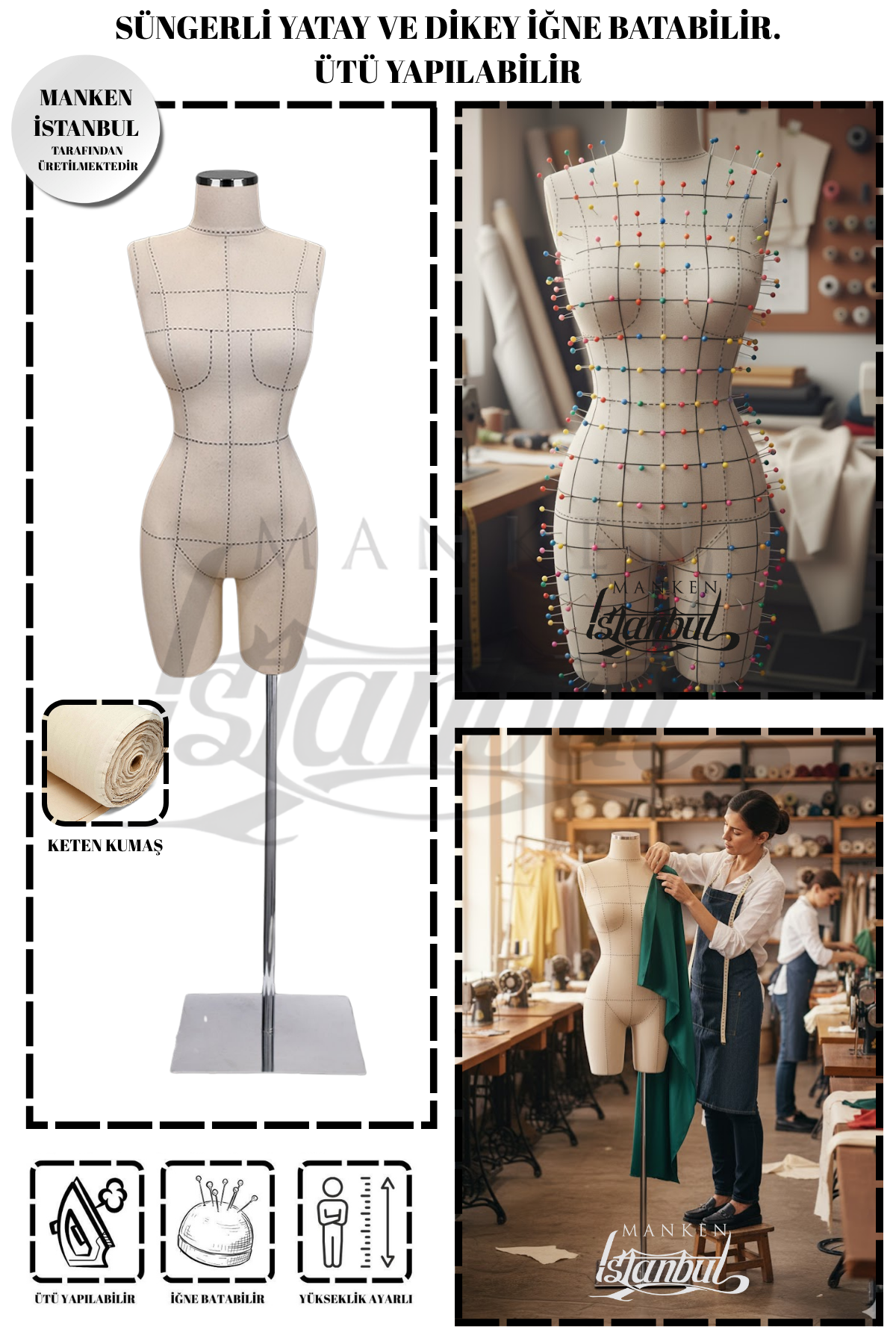 Profesyonel 38 Beden İğne Batabilen Terzi Mankeni Prova Mankeni