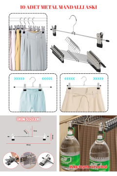 10 Adet Metal Mandallı Krom Kaplama Pantolon Askısı Etek Askısı