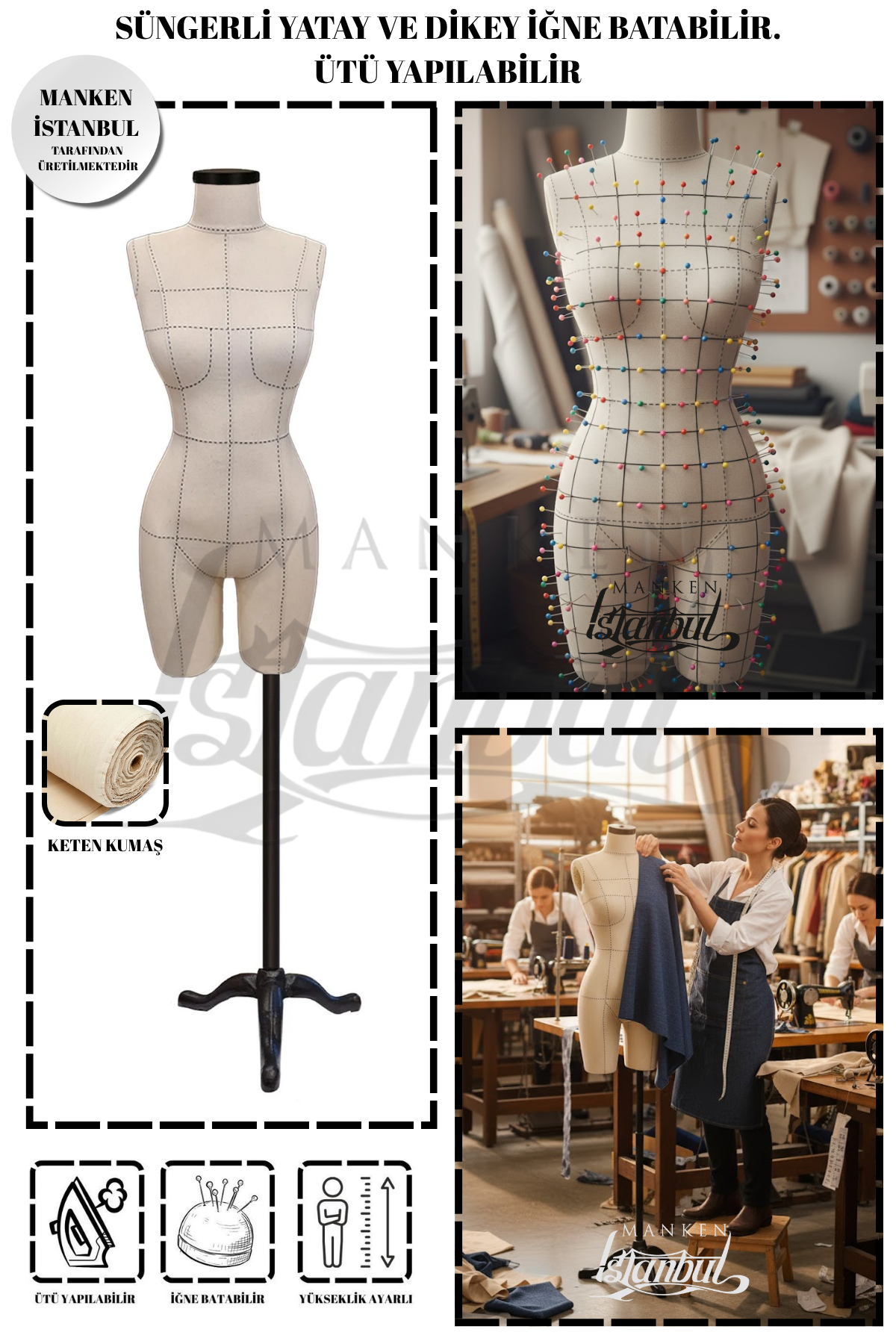 Profesyonel 38 Beden İğne Batabilen Terzi Mankeni Prova Mankeni