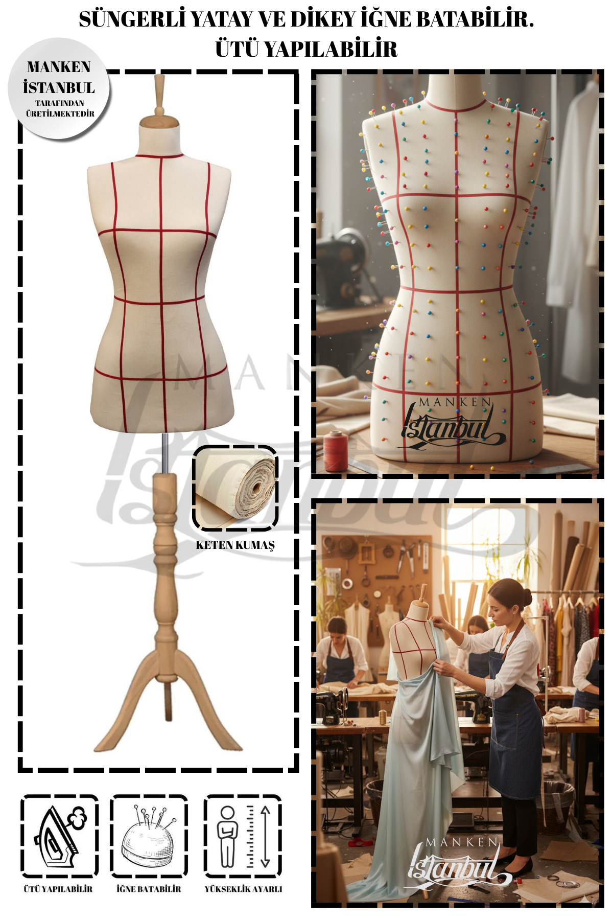 Kılavuz Çizgili İğne Batabilen Terzi Mankeni Prova Mankeni 36-38-40 Beden