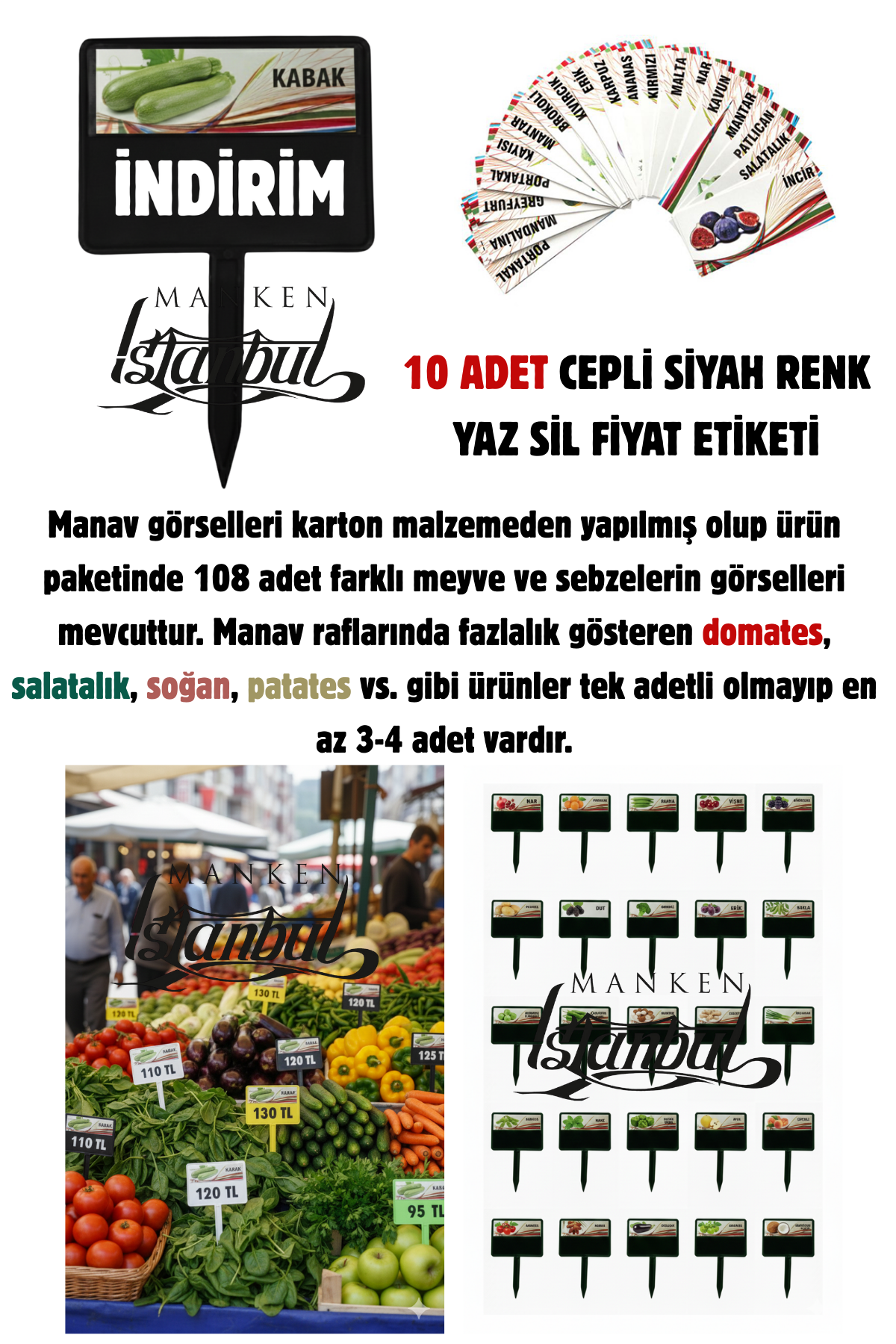 10 Adet Manav Etiketi Market Etiketi 108 Adet Karton Etiket SİYAH - 10 ADET