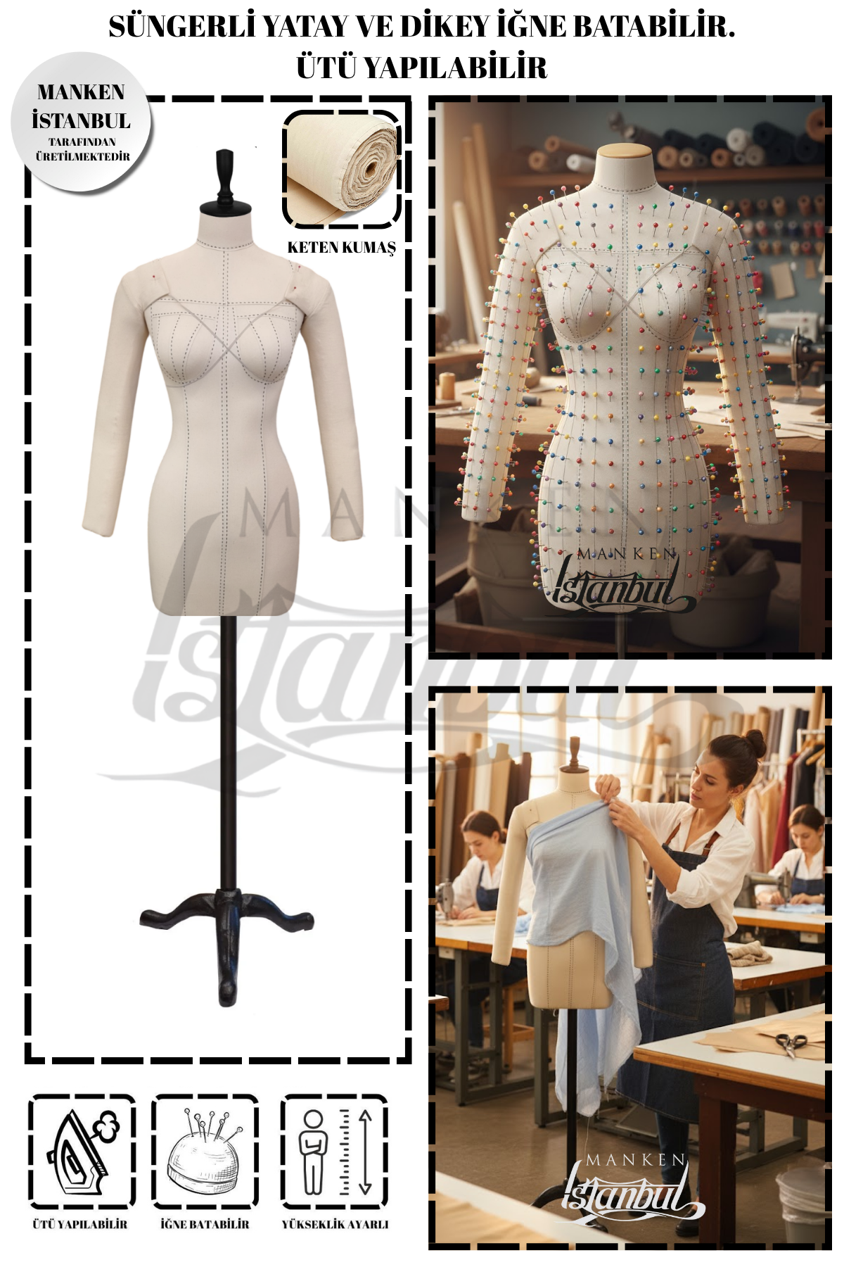 Seyyar Kollu Balık 38 Profesyonel Süngerli Terzi Mankeni