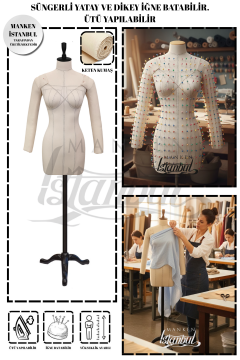 Seyyar Kollu Balık 38 Beden Profesyonel İğne Batabilen Terzi Mankeni