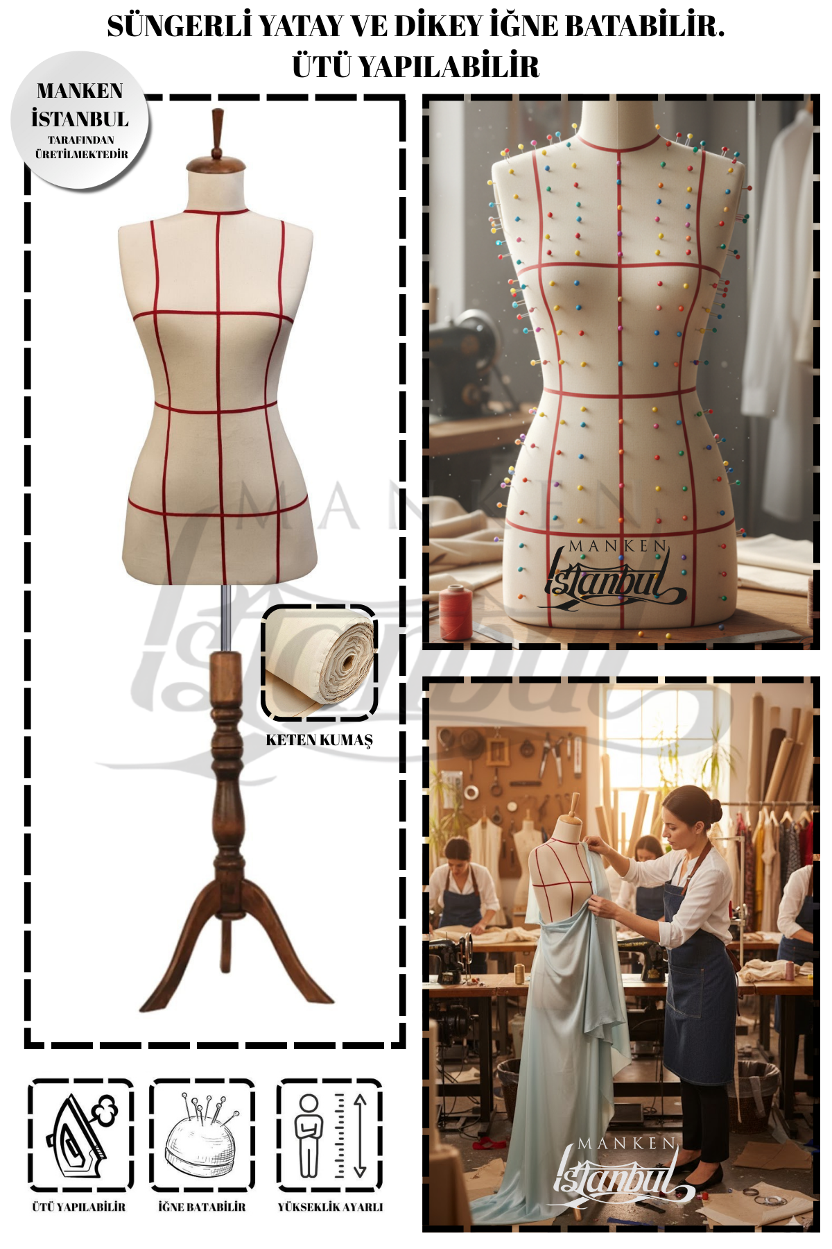 Kılavuz Çizgili İğne Batabilen Terzi Mankeni 36-38-40 Beden