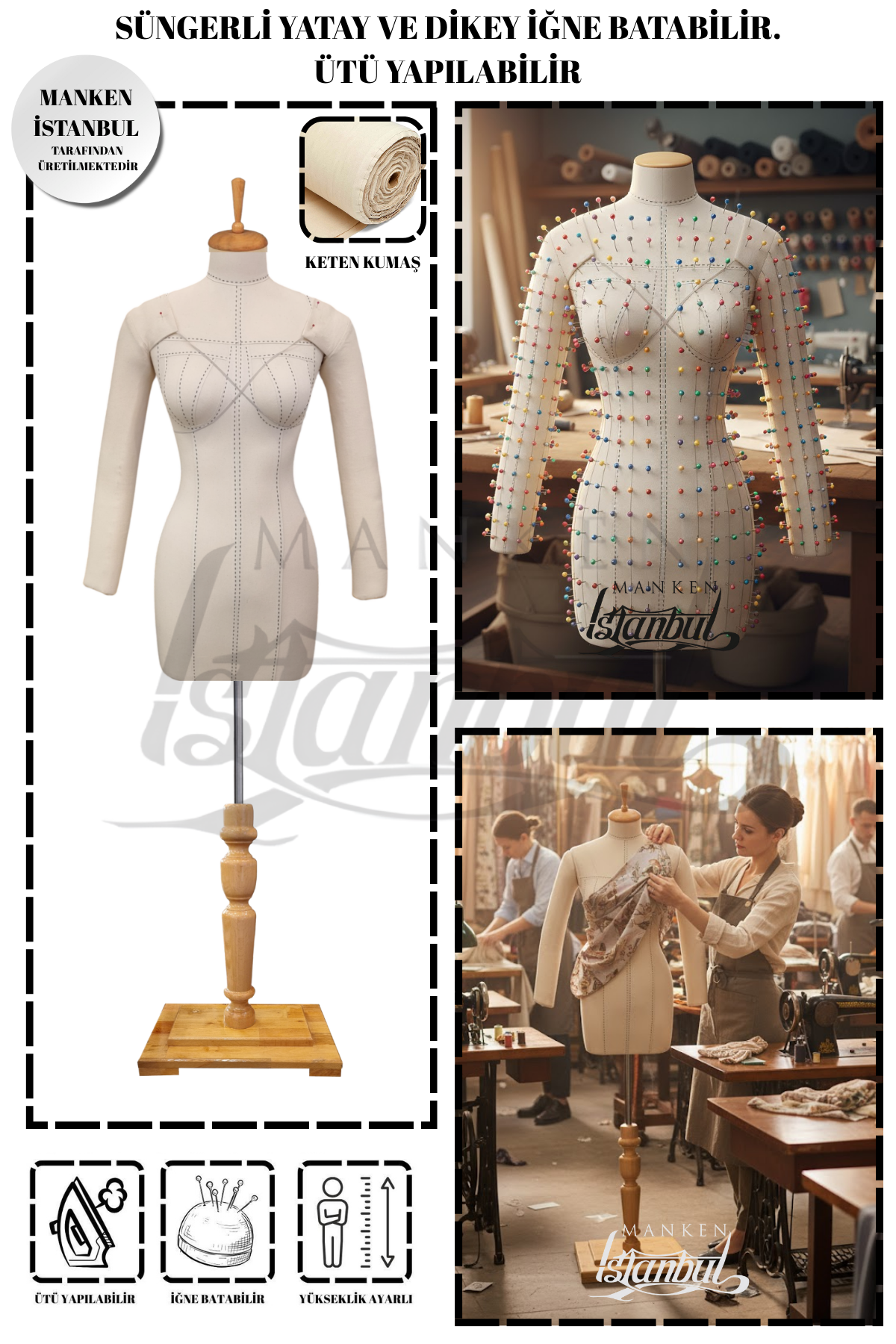 Seyyar Kollu Balık 38 Profesyonel Süngerli Terzi Mankeni