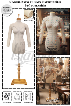 Seyyar Kollu Balık 38 Beden Profesyonel İğne Batabilen Terzi Mankeni