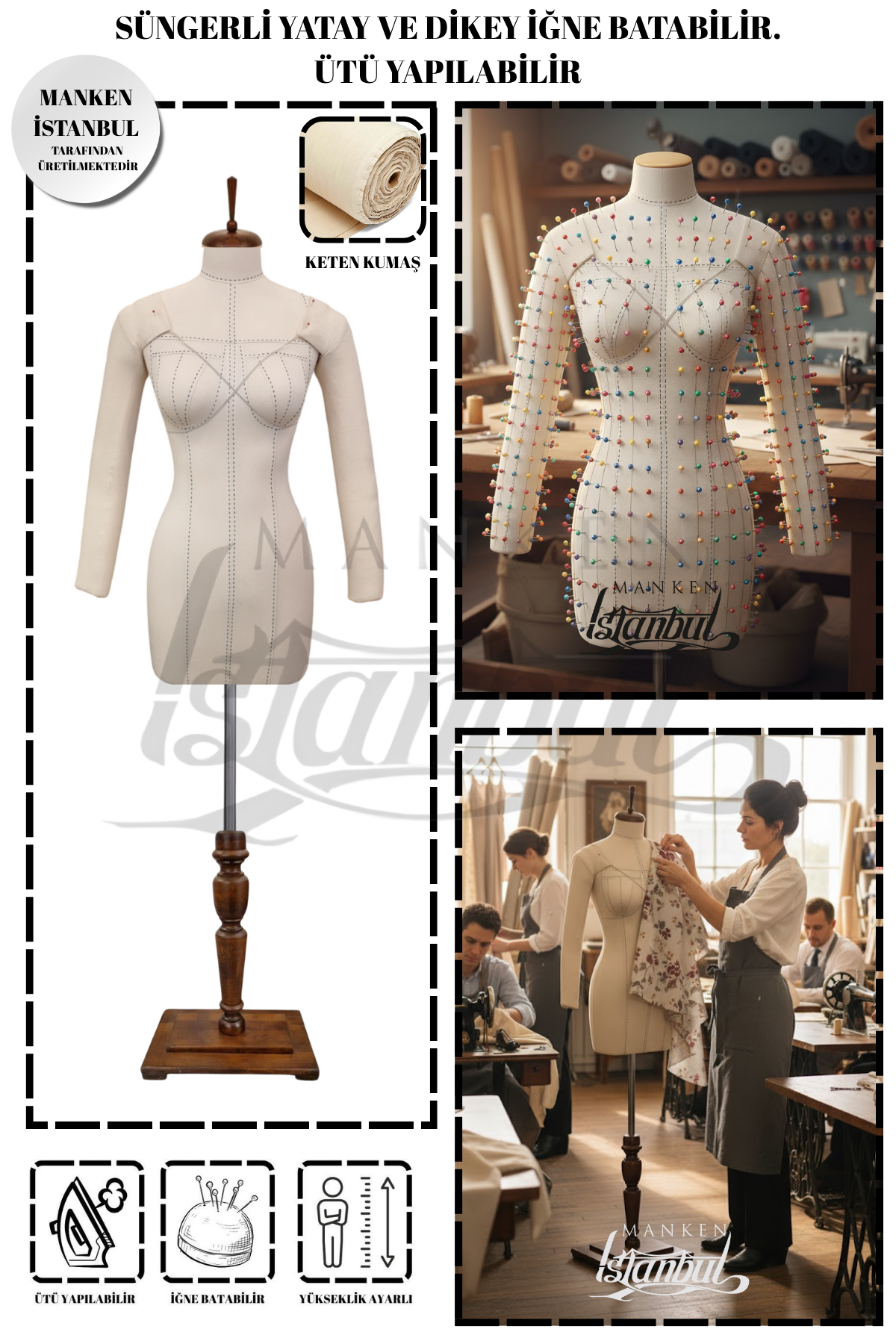 Seyyar Kollu Balık 38 Profesyonel Süngerli Terzi Mankeni