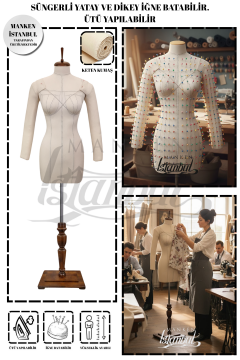 Seyyar Kollu 38 Beden Balık Profesyonel İğne Batabilen Terzi Mankeni