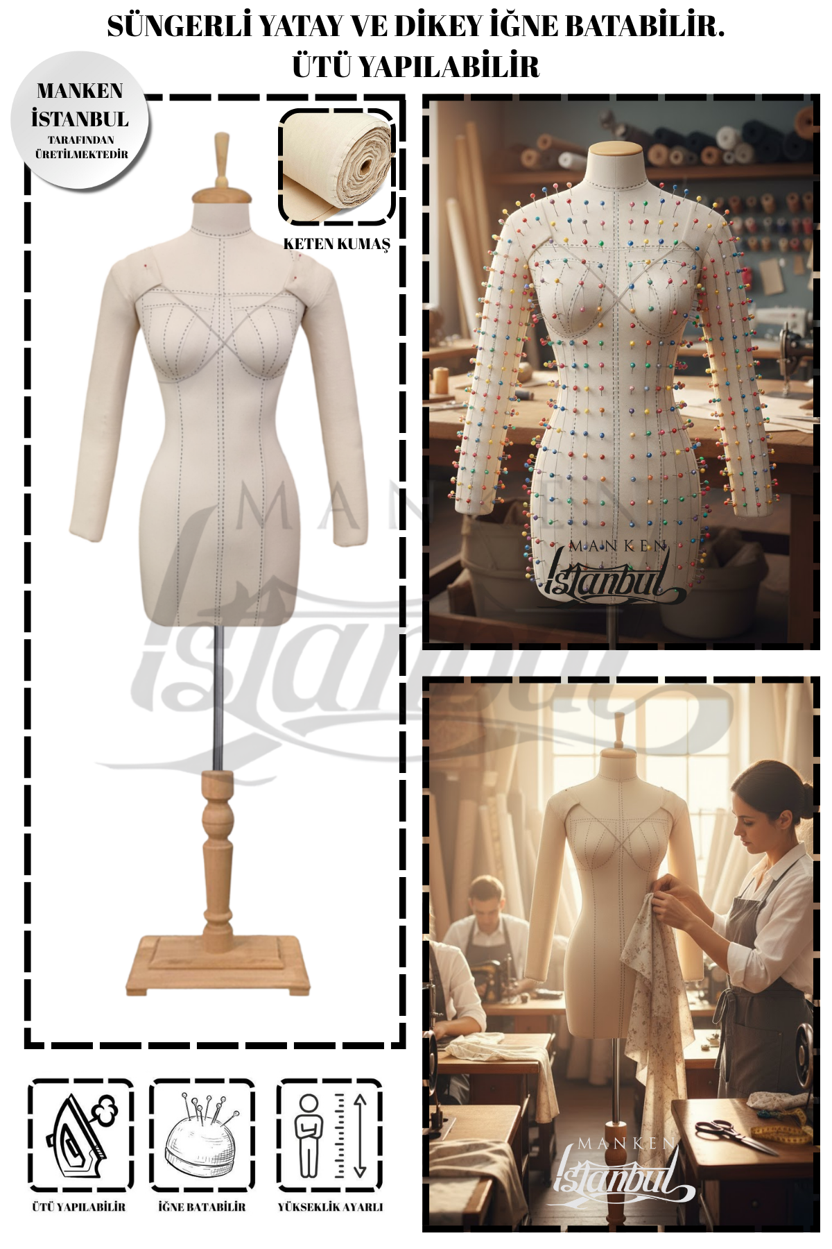 Seyyar Kollu Balık 38 Beden Profesyonel  İğne Batabilen Terzi Mankeni