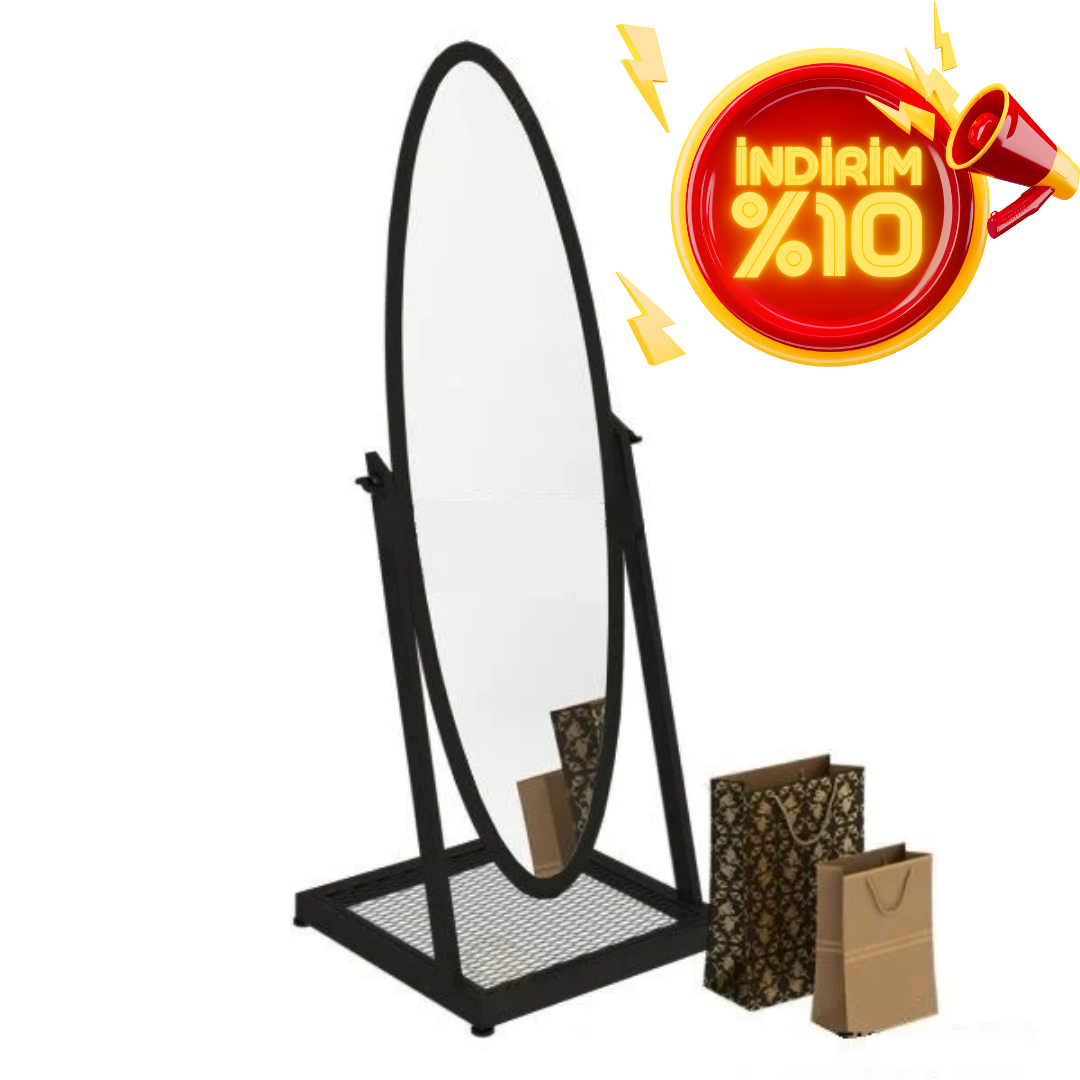 Yüksek Kalite Siyah Renk Tekerlekli Metal Büyük Boy Aynası