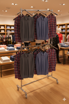 Çift Taraflı 12 Askılıklı Kromaj Kaplı Orta Stand Konfeksiyon Standı