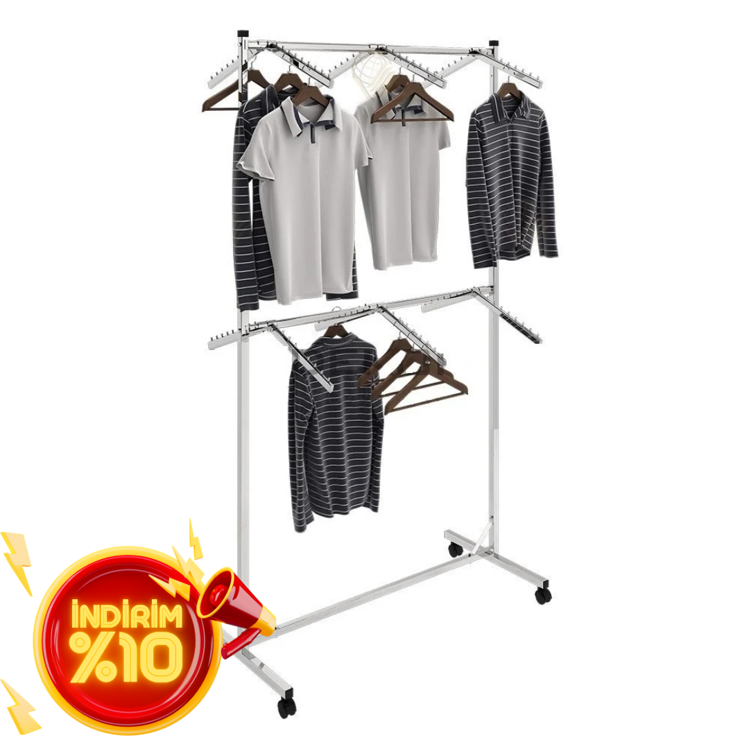 Çift Taraflı 12 Askılıklı Kromaj Kaplı Orta Stand Konfeksiyon Standı