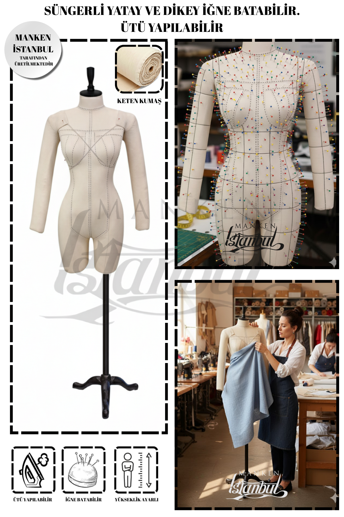 Seyyar Kollu 38/40 Beden Profesyonel Süngerli Terzi Mankeni