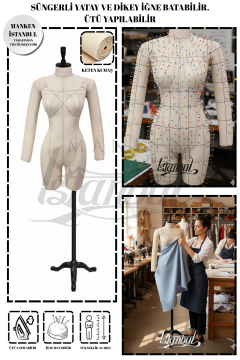 Seyyar Kollu 38/40 Beden Profesyonel Süngerli Terzi Mankeni