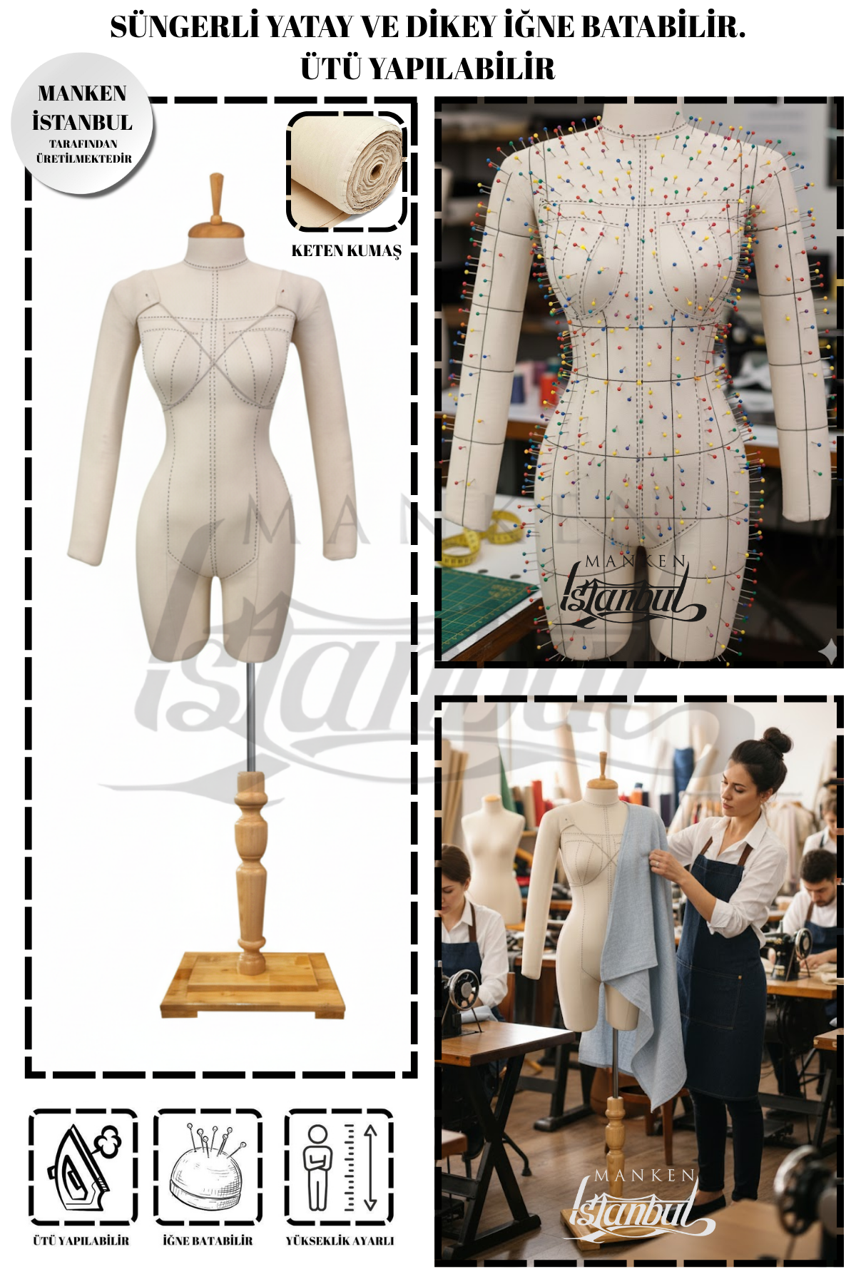 Seyyar Kollu 38/40 Beden Profesyonel Süngerli Terzi Mankeni