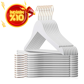 10 Adet Gold Kancalı Ahşap Görünümlü Plastik Elbise Askısı