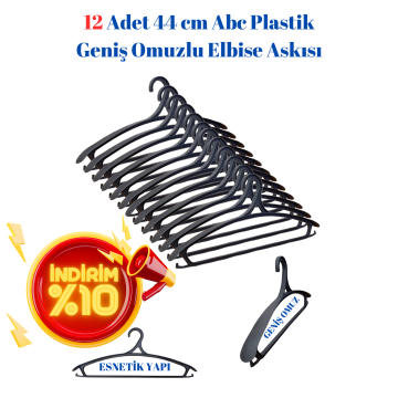 12 Adet A Kalite 44 cm Plastik Ceket Elbise Askısı