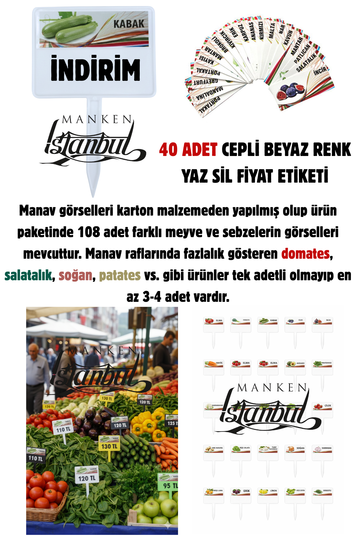 10 Adet Manav Etiketi Market Etiketi 108 Adet Karton Etiket BEYAZ - 40 adet